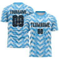 Maillot de football personnalisé à domicile, bleu clair, noir et blanc, sublimation