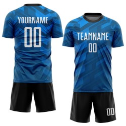 Maillot de football personnalisé bleu clair, blanc et noir, sublimation Maillot de football personnalisé bleu clair, blanc et noir, sublimation