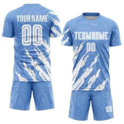 Maillot de football personnalisé bleu clair et blanc par sublimation Maillot de football personnalisé bleu clair et blanc par sublimation