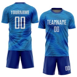 Maillot de football personnalisé bleu clair, blanc et bleu roi, sublimation Maillot de football personnalisé bleu clair, blanc et bleu roi, sublimation