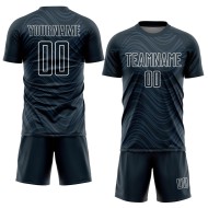 Maillot de football personnalisé à sublimation avec lignes ondulées blanches marine