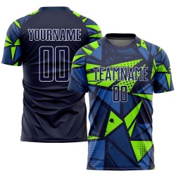 Maillot de football personnalisé bleu marine/vert fluo par sublimation