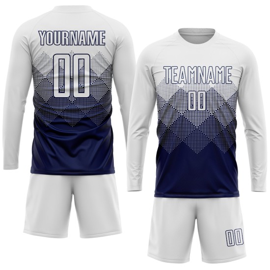 Maillot de football personnalisé bleu marine et blanc par sublimation Maillot de football personnalisé bleu marine et blanc par sublimation