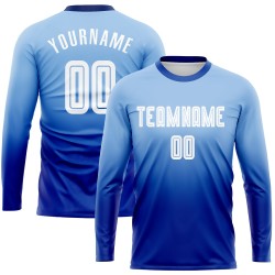 Maillot de football personnalisé à manches longues, bleu clair, blanc et royal, par sublimation