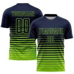 Maillot de football personnalisé à rayures vert fluo bleu marine, imprimé par sublimation